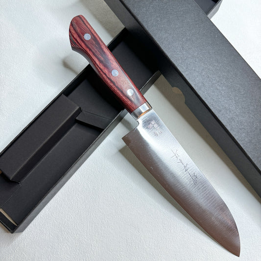 Restored Japanese Sakai-Okuzen Santoku All purpose knife 160mm ( Stainless- Clad Blue Carbon)