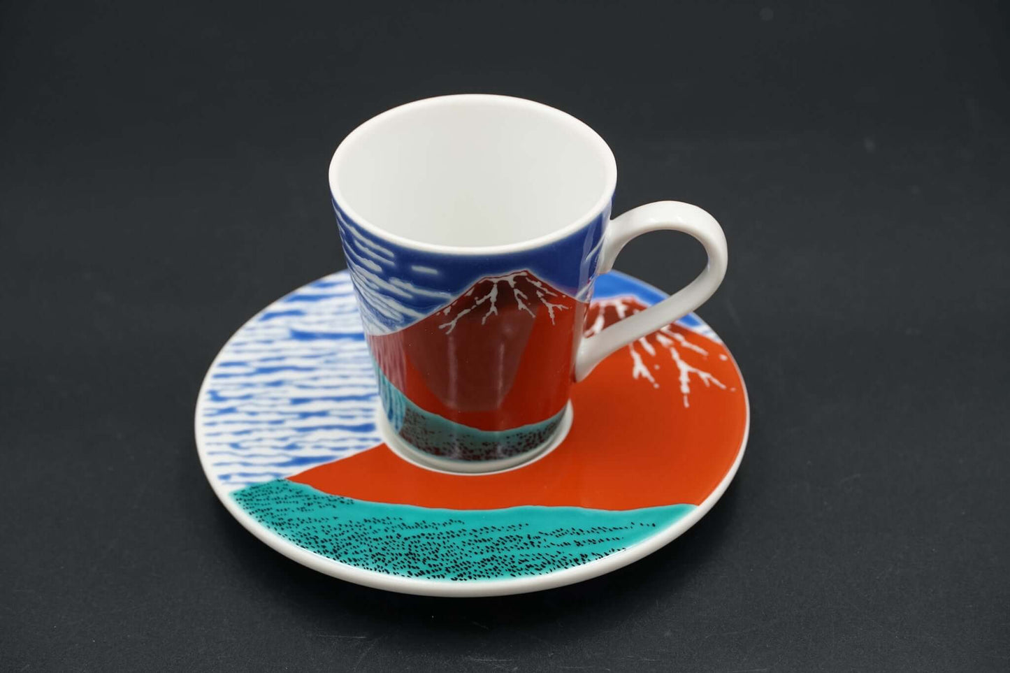 Kutani ware Japanese Tea cup & Saucer Set Color: Red Fuji Japanese ceramics in Sydney