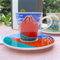 Kutani ware Japanese Tea cup & Saucer Set Color: Red Fuji 紅富士