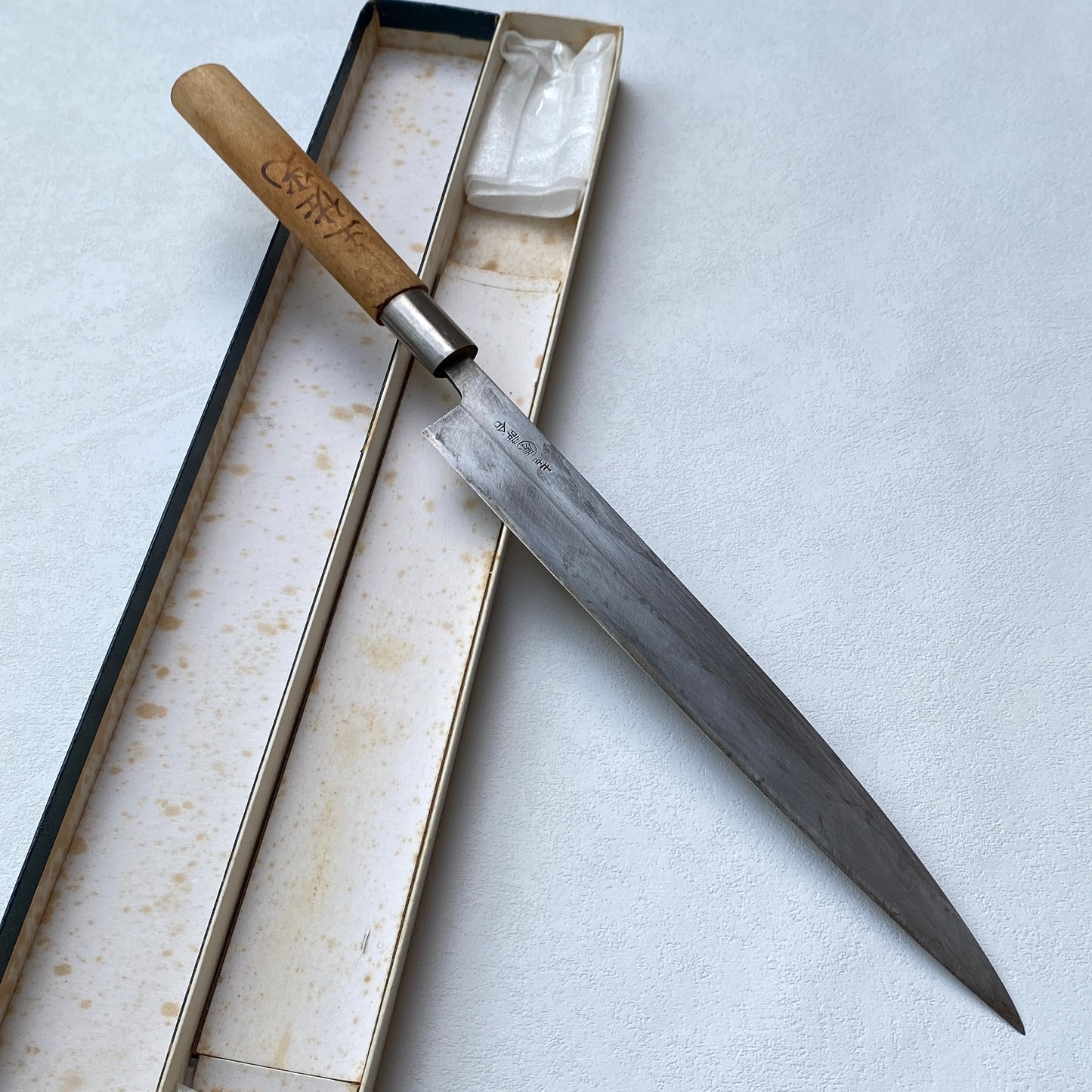 ##VINTAGE## Japanese Yanagiba/Sashimi knife.245mm (Yasuki Steel) with original  box